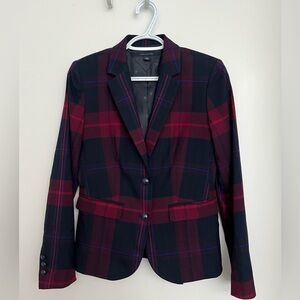 Tommy Hilfiger Plaid Women's Blazer - Navy and Red, Size 0